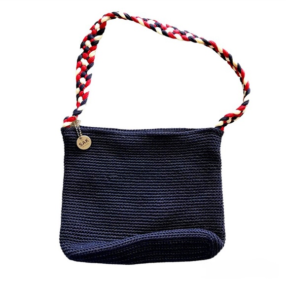 The Sak Handbags - The Sak Original Crocheted Hobo Shoulder Bag Purse Red White Blue Navy